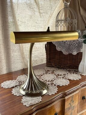 GORGEOUS Vintage Brass Bankers Lamp - Curved Art Deco Style